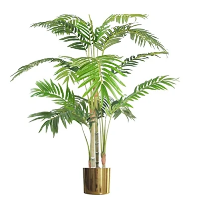 Image of Leaf Large Artificial Palm Tree, Metal, Green Gold, 120cm
