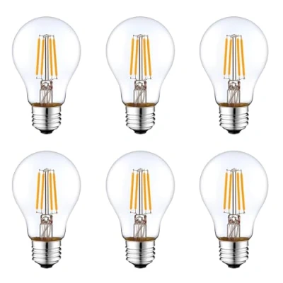 Image of E27 LED Energy Saving Light Bulb,Antique Style Edison Retro 4W/40W Incandescent Bulb Equivalent,Non dimmable,Warm White 2700K,HUAMU A60 Screw Transparent Bulb,400lm,AC220 240V,6 Pack