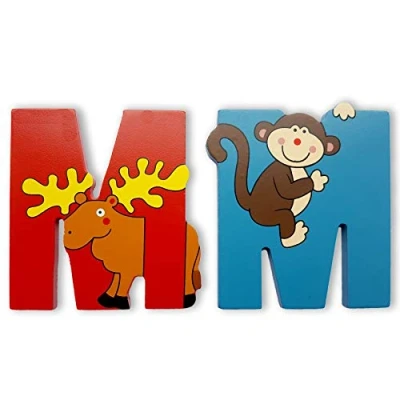 Image of Vinsani® WOODEN JUNGLE ANIMAL ALPHABET LETTERS PERSONALISED BEDROOM WALL DOOR NAME (M)