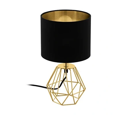Image of Eglo Carlton 2 Table lamp, 1 Flame Vintage Bedside lamp Made of Steel and Fabric, Colour: Gold, Black, Socket: E14, incl. Switch