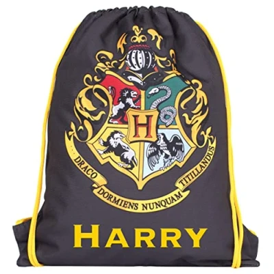 Image of Harry Potter Kids Drawstring Bag Personalised Lightweight Backpack Black PE 42x34cm Waterproof Gifts