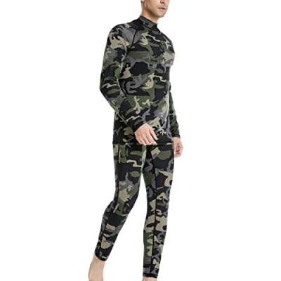 Image of MeetHoo Men&#039;s Thermal Underwear Set, Fleece Lined High Neck Base Layer Compression Long Johns for Winter Running Skiing
