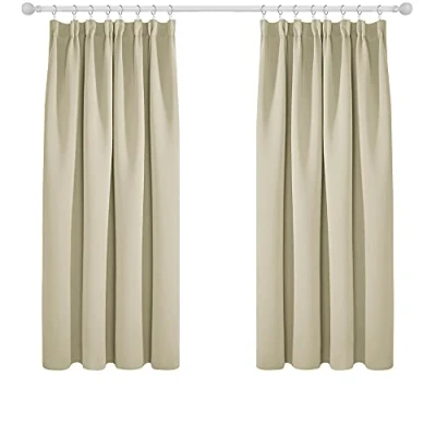 Image of Deconovo Solid Curtains Thermal Insulated Tape Top Blackout for Boys Room 66 x 54 Beige Two Panels