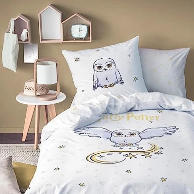 Image of Harry Potter Bed Linen 135 x 200 cm + 80 Owl Hedwig Fan Item, Children&#039;s for Girls and Boys, 100% Cotton