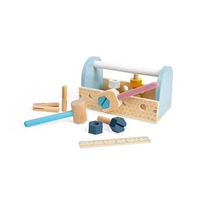 Image of Bigjigs Toys FSC® Certified My First Tool Box 12 Piece Toddler Set for 18+ Months, Eco Friendly Construction Toys, Sustainable Wooden Toy