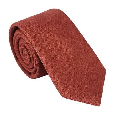 Image of DB Dickie Bow Men&#039;s Luxury Cotton Blend Skinny Neck Tie (Terracotta) suitable for formalwear, office, weddings, parties, grooms &amp; groomsmen outfits