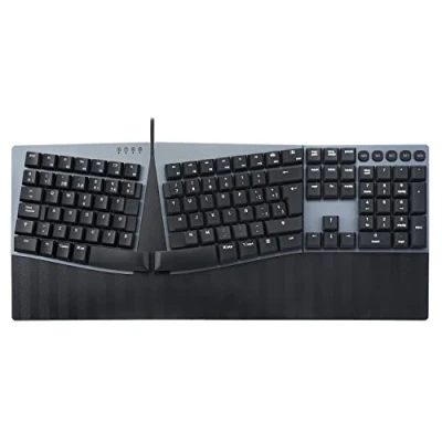 Image of Perixx PERIBOARD 535BL Wired Mechanical Ergonomic Keyboard Full Size Blue Low Profile Clicky Keys Programmable Macro Compatible with Windows and Mac OS X QWERTY English