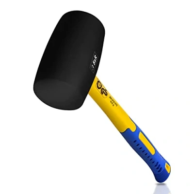 Image of S&amp;R Rubber Hammer Black 75mm, 910g with Non Slip Fiberglass Handle