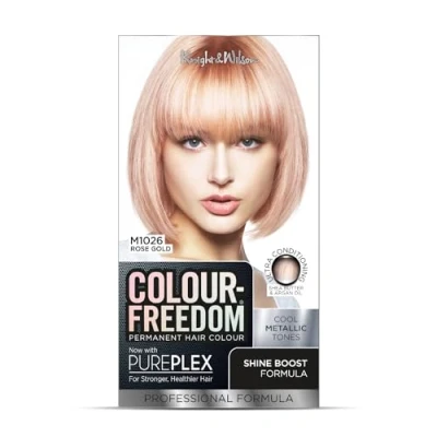 Image of Colour Freedom Metallic Rose Gold Permanent Hair Dye with PurePlex. Ultra Glossy Conditioning Colour. 100% grey coverage. By Knight &amp; Wilson.