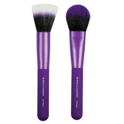 Image of MODA Royal &amp; Langnickel Travel Size EZGlam Duo Flawless Face 2pc Makeup Brush Set Includes Fiber and Powder Brushes, Purple