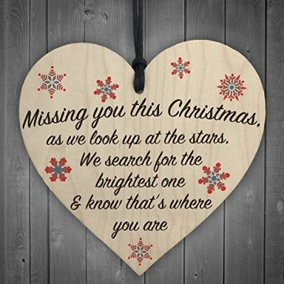 Image of RED OCEAN Missing You This Christmas Stars Wooden Hanging Heart Plaque Xmas Tree Decoration