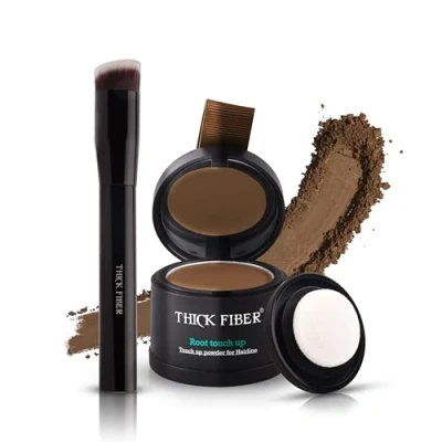 Image of THICK FIBER Root Touch Up Powder, Cover Hairline Powder for Thin Hair Water &amp; Sweat Resistant Loss Concealer Set with Thinning Women, Includes Brush (Light Brown)