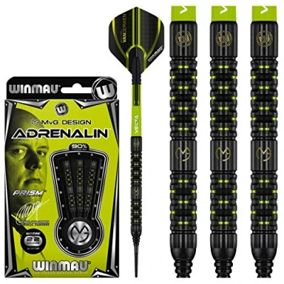 Image of WINMAU Michael van Gerwen MvG Adrenalin Tungsten Softip Darts Set 22g with Prism Flights and Vecta Shafts (Stems)