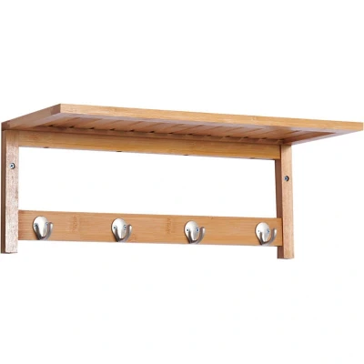 Image of HOMCOM Mounted Shelf Clothes Rack Hanging Coat Hooks Hallway Wall Kitchen Bedroom