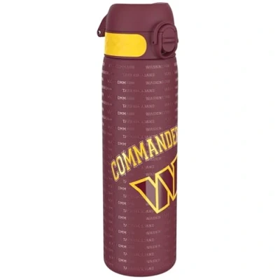 Image of ION8 Steel Water Bottle, 600 ml/20 oz, Leak Proof, Easy to Open, Secure Lock, Dishwasher Safe, Flip Cover, Fits Cup Holders, Carry Handle, Durable, Metal Raised Print, NFL Commanders