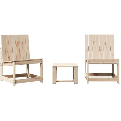 Image of vidaXL Solid Pinewood Garden Lounge Set 3 Piece Outdoor Terrance Patio Backyard Living Room Furniture Wooden Sofa Seating Chairs