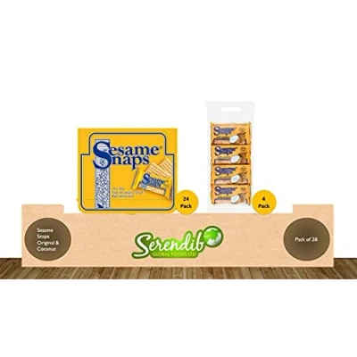 Image of Sesame Snaps Original Flavour 24 Pack &amp; Coconut 4 (30g Each) Gluten Free Suitable for Vegetarians