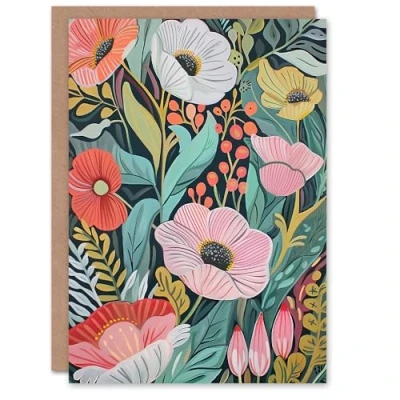 Image of Artery8 Greeting Card Colourful Wildflower Garden Floral Painting Blank For Him Or Her Art Birthday