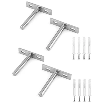 Image of QWORK® 4 Pcs Floating Shelf Bracket 3 Inch 75mm Heavy Duty Hidden Brackets with Mounting Screws for Wall Mounted Decoration Cabinet Furniture Support