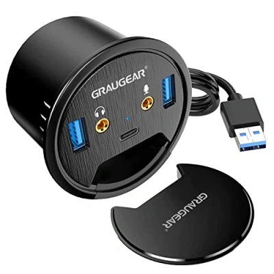 Image of Graugear Tisch HUB, USB 3.0 2x Type A / 1x C, Audioanschluss, 60 mm