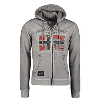 Image of Geographical Norway Gotz Men Men&#039;s Zip Hoodie Comfortable Sweatshirt Logo Long Sleeve Warm Spring Summer Fall Winter Season (Light grey M)