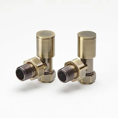 Image of Milano Brushed Gold Angled Heated Towel Rail Radiator Valves