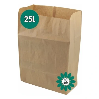 Image of 25 Litre x 10 Paper Compostable Bags Kitchen Caddy Liners Food Waste Bin EcoSack 25L Biodegradable with Composting Guide