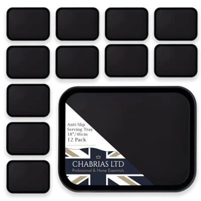 Image of Chabrias Ltd 12 Pack 18&quot; Rectangular Bar Tray U Grip Black Anti Slip Non Drinks Food Serving for Parties, Gatherings, Bars, Restaurants, and Home