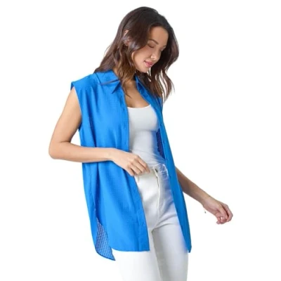 Image of Roman Womens Textured Sleeveless Blouse Blue Size 12 UK