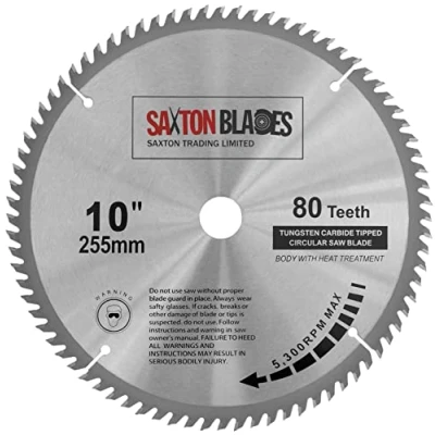 Image of Saxton TCT Circular Wood Mitre Saw Blade 255mm x 80T 25.4mm Bore fits Evolution Rage Saws
