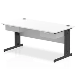 Image of Impulse 1600x800 Desk Cable Managed White/Black 2x1 Drawer Fixed Ped