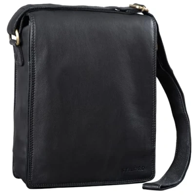 Image of STILORD &#039;Lars&#039; Vintage Messenger Bag Men for 13,3 inches Macbooks Cross Body Vertical Satchel A4 Documents Genuine Leather, Colour:Black