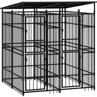 Image of vidaXL Outdoor Dog Kennel with Roof Steel 3.69 m²