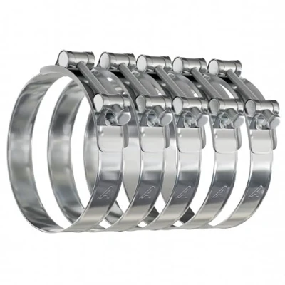Image of 5 Pack 60mm &gt; 63mm T Bolt Hose Clamps Zinc Turbo Pipe Clips