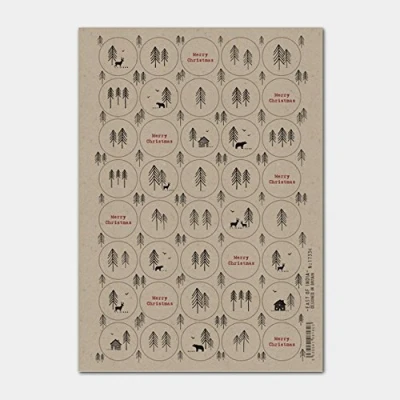 Image of East of India Christmas Forest Stickers Brown Kraft 40 Sticker Single Sheet