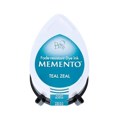 Image of Tsukineko Memento Dew Drop Ink Pads for Stamping Blue, Teal Zeal Small Translucent Waterproof, Archival Embossing