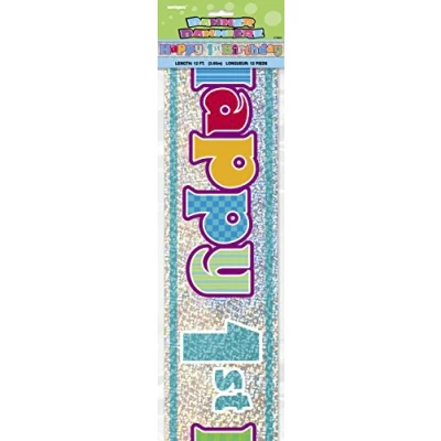 Image of Unique 10852 1st Birthday Prismatic Banner 1 Pc, Age