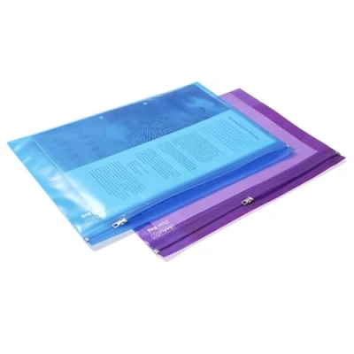 Image of Rapesco 0798 Zippi File with Metal Zip, A4+, Blue and Purple Transparent, Pack of 25