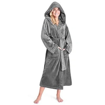 Image of CityComfort Ladies Dressing Gown Fluffy Super Soft Hooded Bathrobe for Women Plush Fleece Perfect Loungewear Long Robe (Charcoal, S)