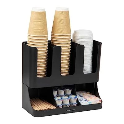 Image of VCCUIOB Mind 6 Compartment Upright Breakroom Coffee Condiment and Cup Storage Organizer, Black