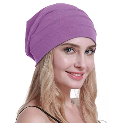 Image of osvyo Cotton Chemo Hats Soft Caps Cancer Headwear for Women Hair Loss Sealed Packaging, Light Purple, One Size Fits All