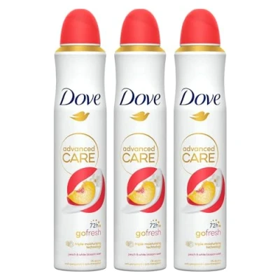 Image of Dove Advanced Care Antiperspirant Go Fresh 72 Hours Sweat and Odour Protection with Long Lasting Fragrance of Peach &amp; White Blossom Deodorant for Women, 200ml Pack 3