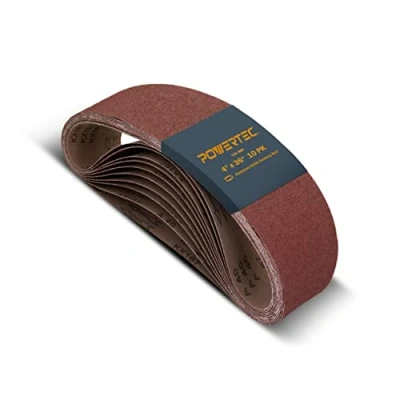 Image of POWERTEC 110110 4 x 36 Inch Sanding Belts, 120 Grit Aluminum Oxide Belt Sander Belt, Sandpaper for and Disc 10 Pack
