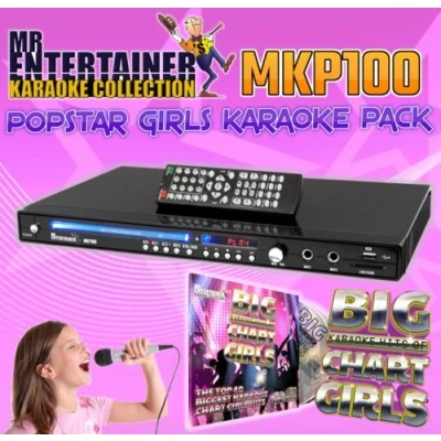 Image of Mr Entertainer MKP100 Popstar Girls Party Package. CDG DVD MP3G Karaoke Machine Player with HDMI/Record/Rip/USB. Includes Chart Songs