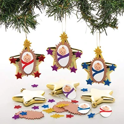 Image of Baker Ross AT131 Nativity Star Bauble Kits, Perfect for Children to Design and Decorate, Ideal, Home, Craft Groups Sunday Schools (Pack of 6), Assorted