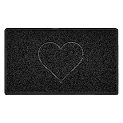 Image of Nicoman Heart Embossed Shape Entrance Door Mat Dirt Trapper Washable Barrier Doormat Indoor or Outdoor (Medium, Black, 75 x 44cm)