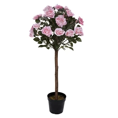 Image of GreenBrokers Artificial Soft Pink Rose Tree 25 Flowers 90cm/3ft, Faux Silk