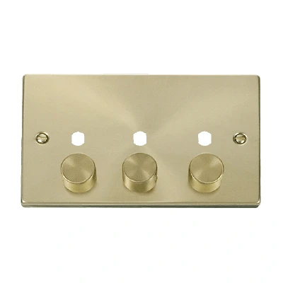Image of Click Deco 3 Gang Unfurnished Dimmer Plate and Knob (1200W Max) Satin Brass