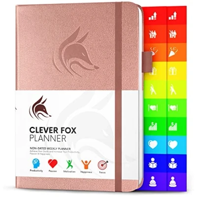 Image of Clever Fox Planner Undated Weekly &amp; Monthly for Productivity, Time Management Goals Organizer Journal A5 (Rose Gold)