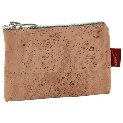 Image of SIMARU Vegan Coin Pouch Keyring, Slim Zip Key with Card Holder Compartment (Brown)